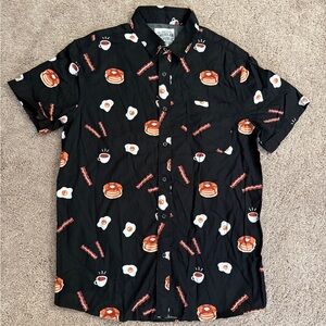 American Republic Button Shirt Men size Medium Black Breakfast Short Sleeve